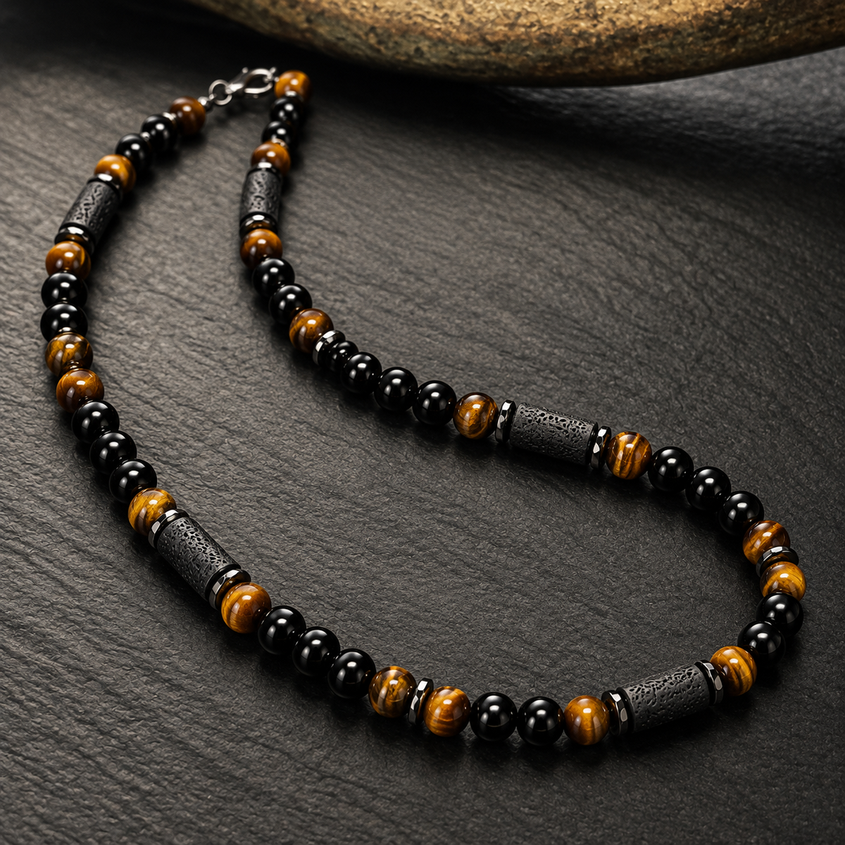 8mm Tiger Eye Volcano Stone Necklace | Friendship Birthday Gift for Men