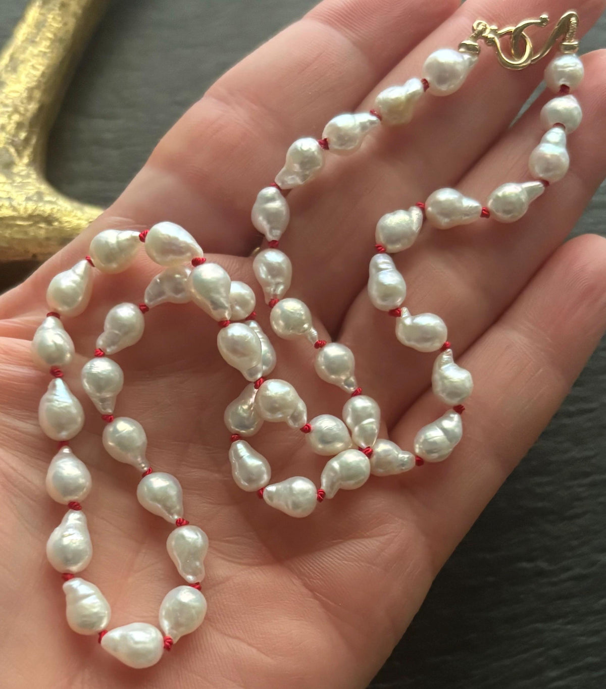 White Baroque Pearl Necklace, Solid 14K Gold, Freshwater pearl
