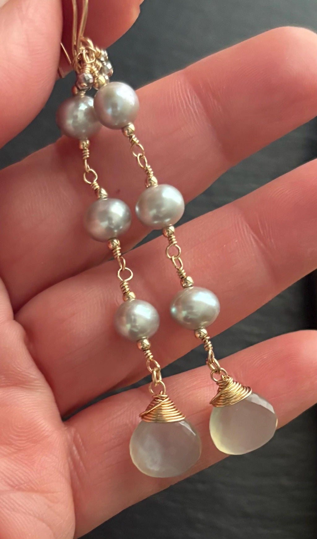 Gray Moonstone & Gray Freshwater Pearl Earrings, 14K Gold Filled