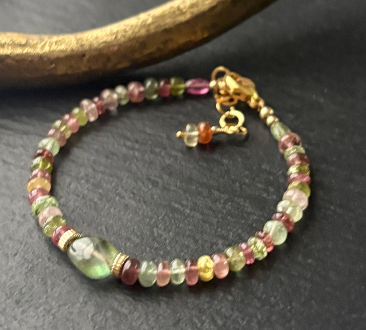 Natural Tourmaline Bracelet, 14K Gold Filled, Multicolor Tourmaline