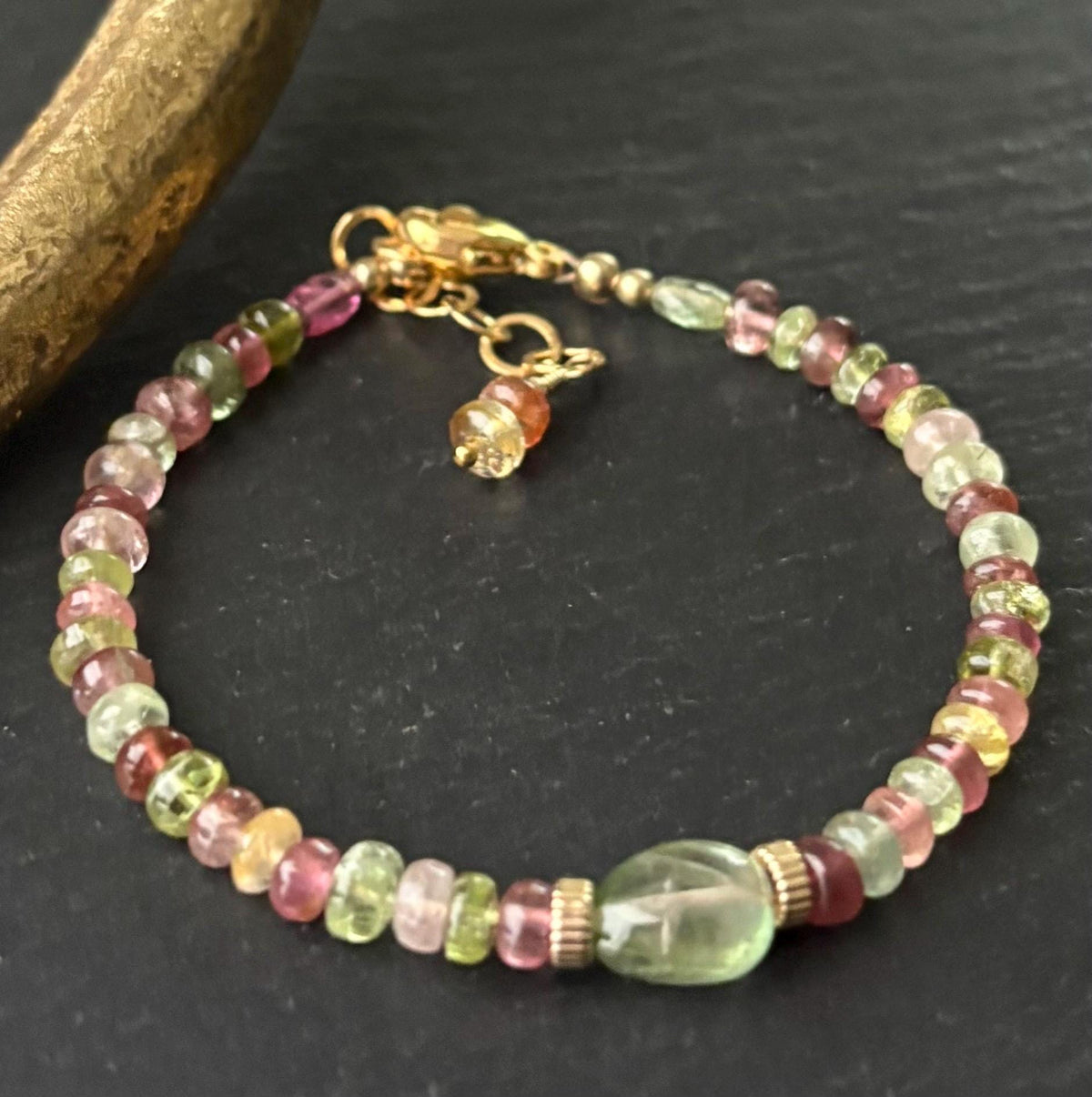 Natural Tourmaline Bracelet, 14K Gold Filled, Multicolor Tourmaline