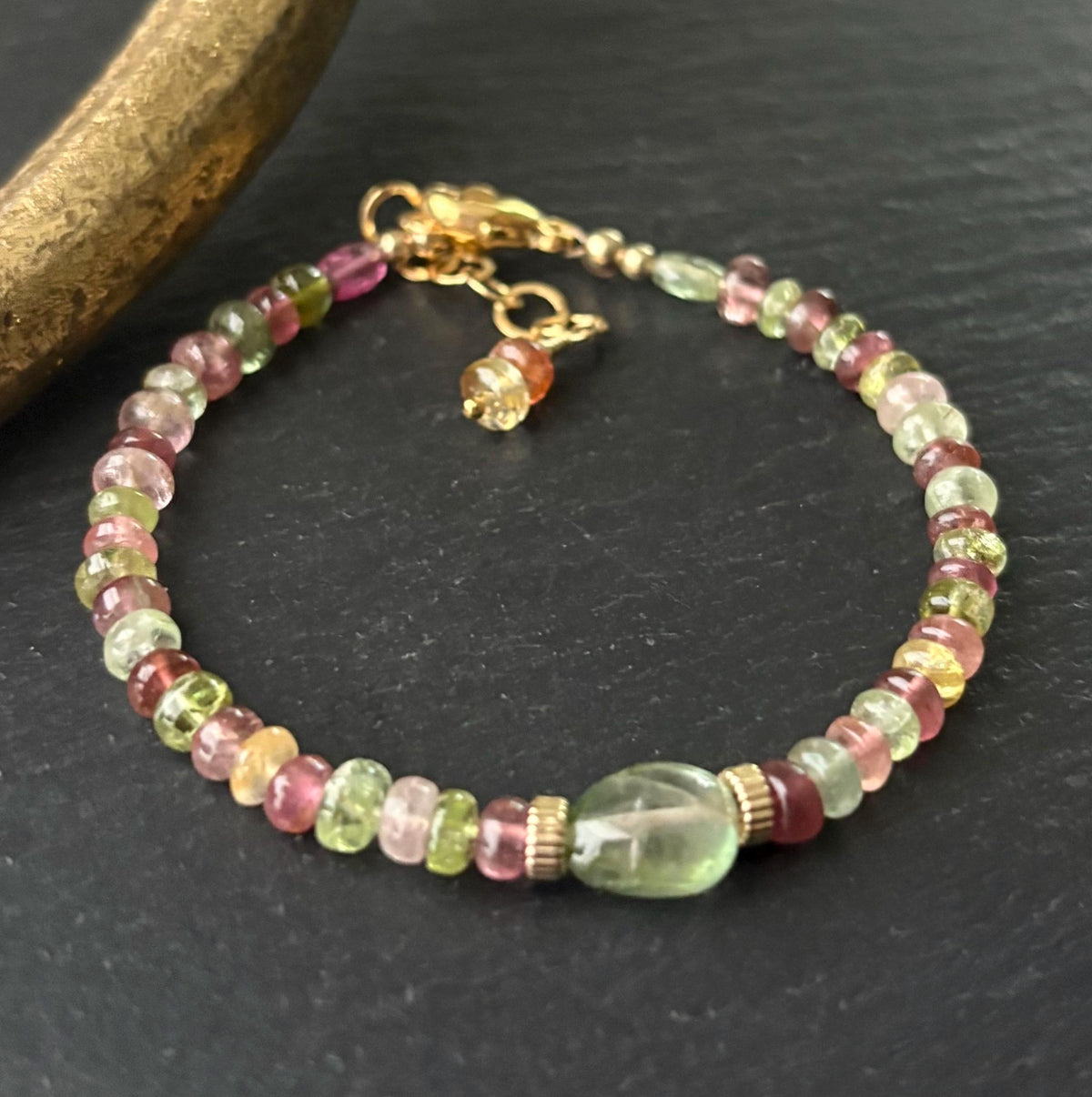 Natural Tourmaline Bracelet, 14K Gold Filled, Multicolor Tourmaline