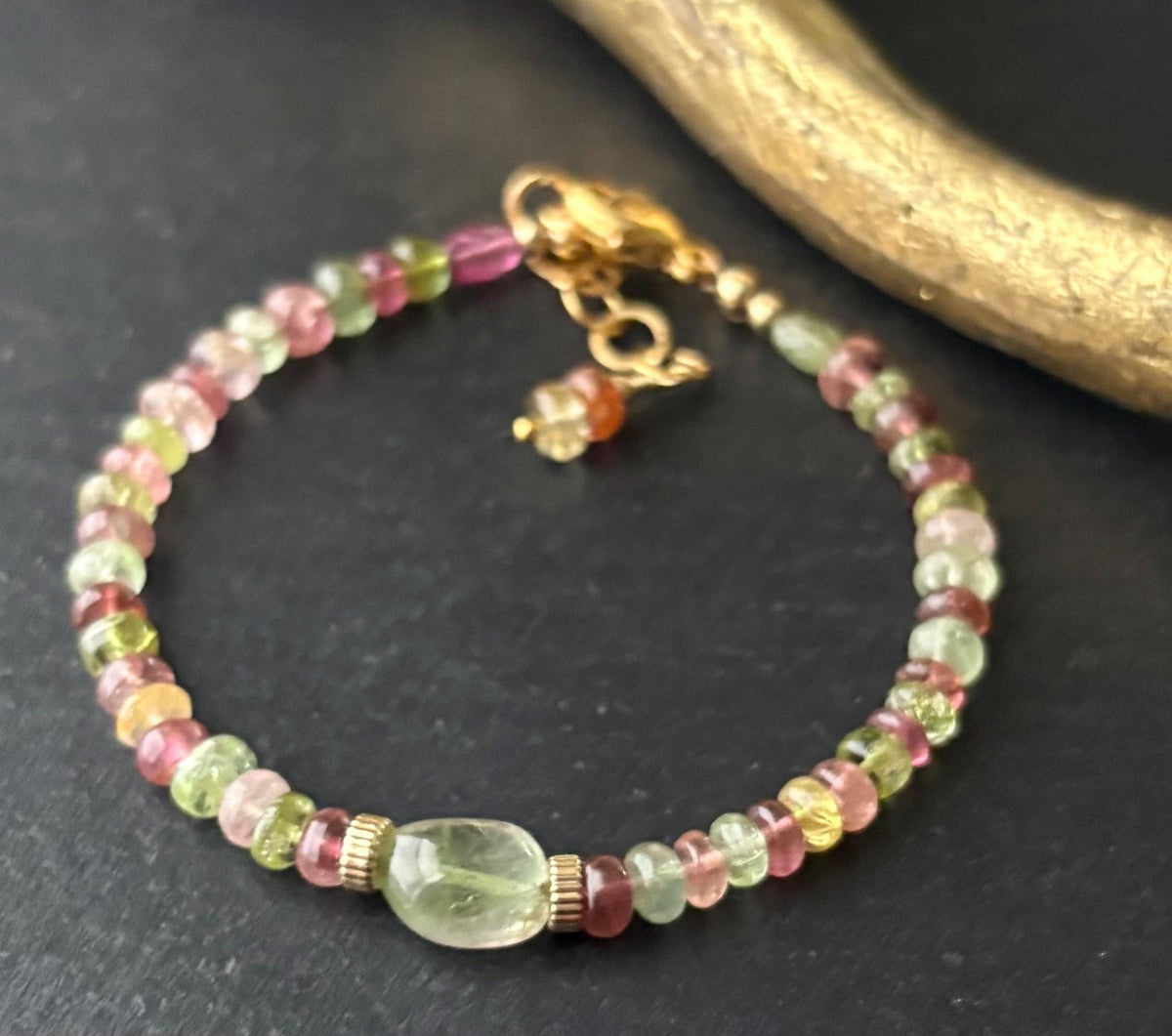 Natural Tourmaline Bracelet, 14K Gold Filled, Multicolor Tourmaline