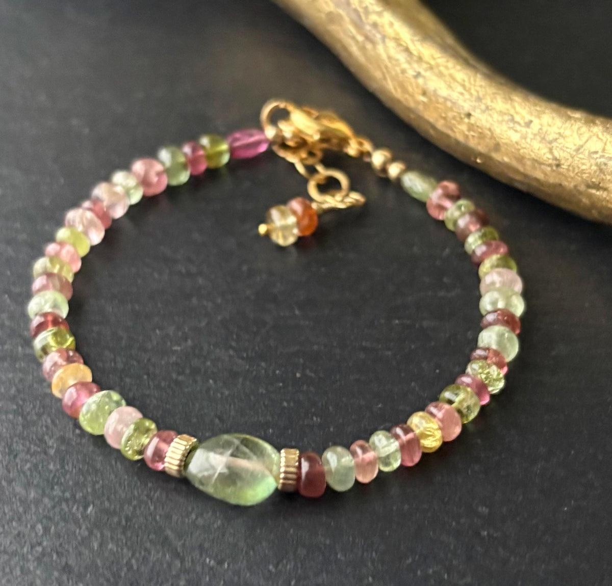 Natural Tourmaline Bracelet, 14K Gold Filled, Multicolor Tourmaline