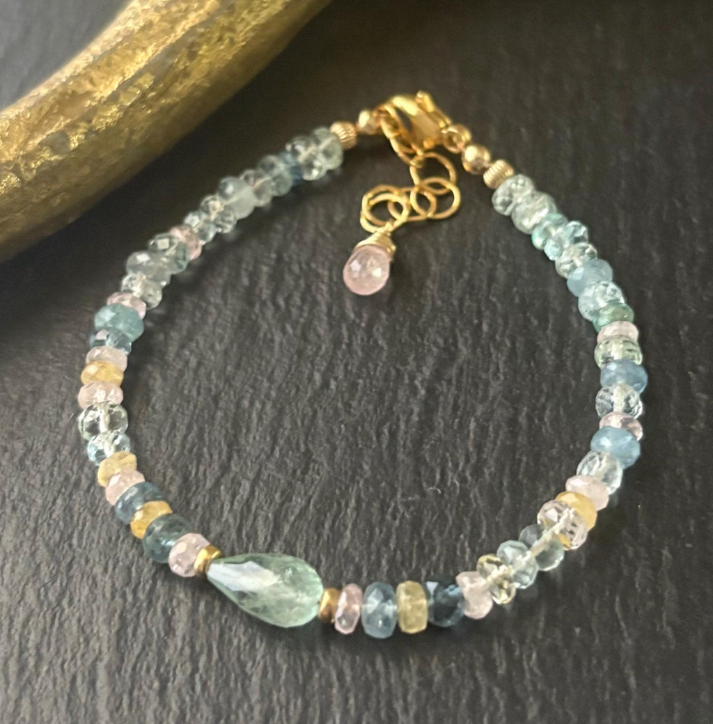 Aquamarine Gemstone Bracelet, 14K Gold Filled