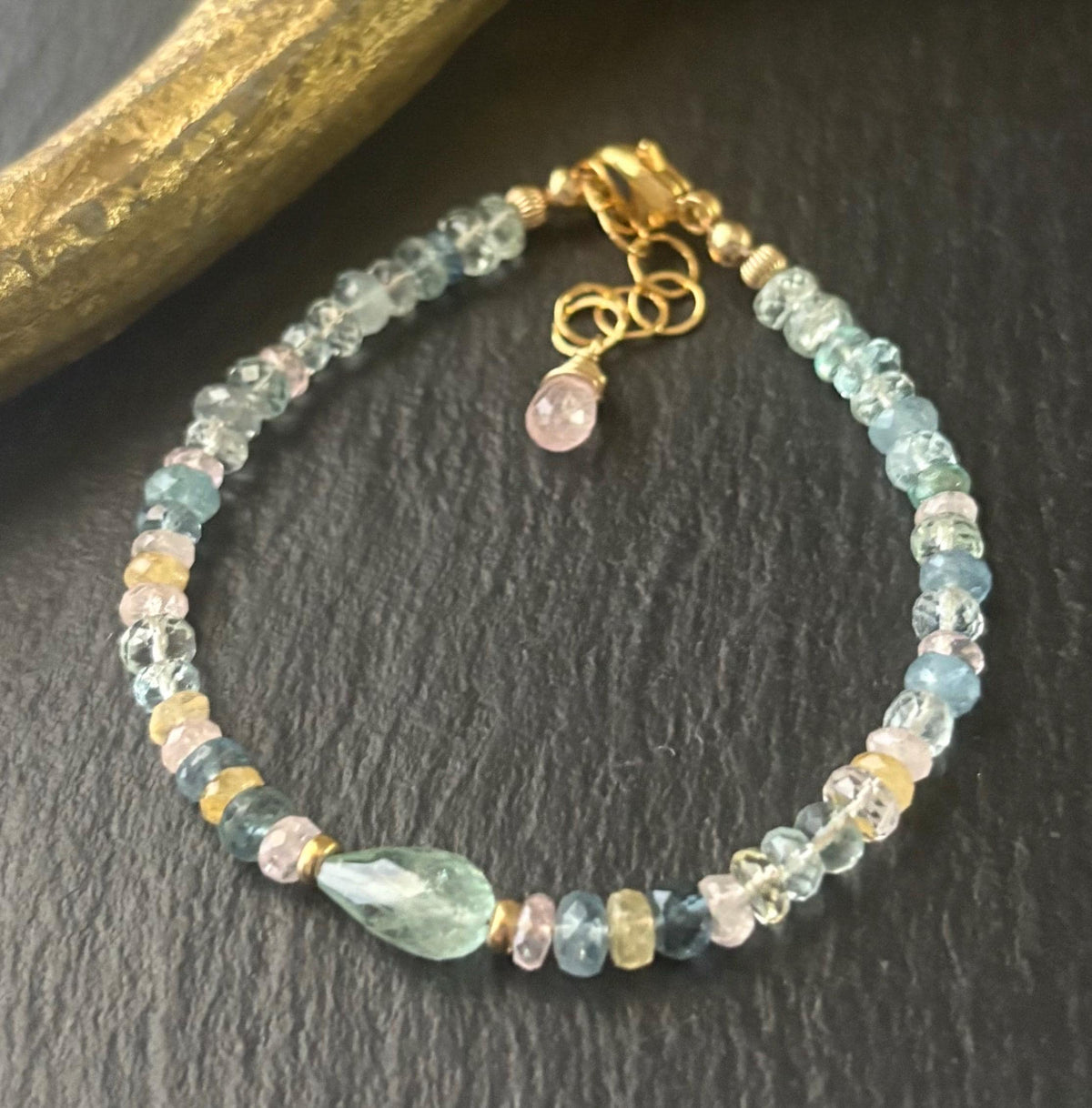 Aquamarine Gemstone Bracelet, 14K Gold Filled