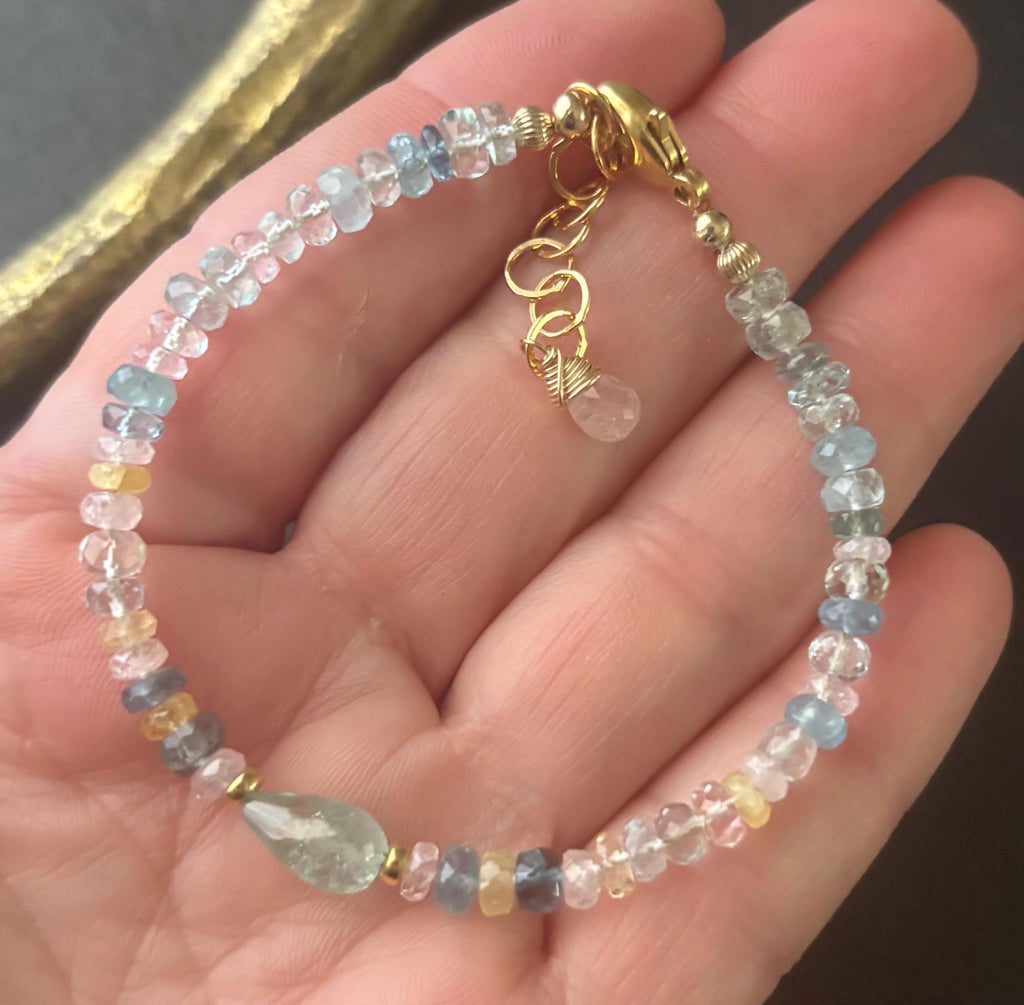 Aquamarine Gemstone Bracelet, 14K Gold Filled