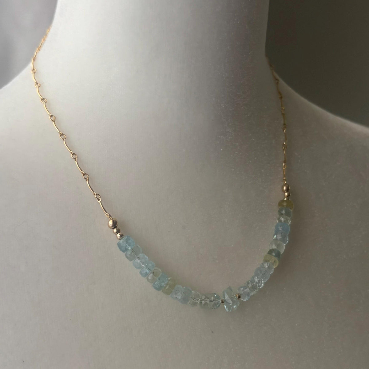 Luxe Aquamarine Gemstone Necklace, 14K Gold Filled