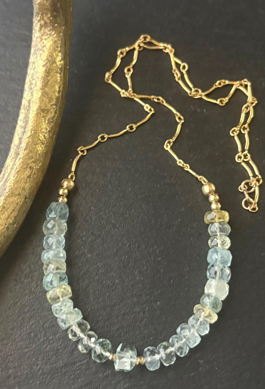 Luxe Aquamarine Gemstone Necklace, 14K Gold Filled