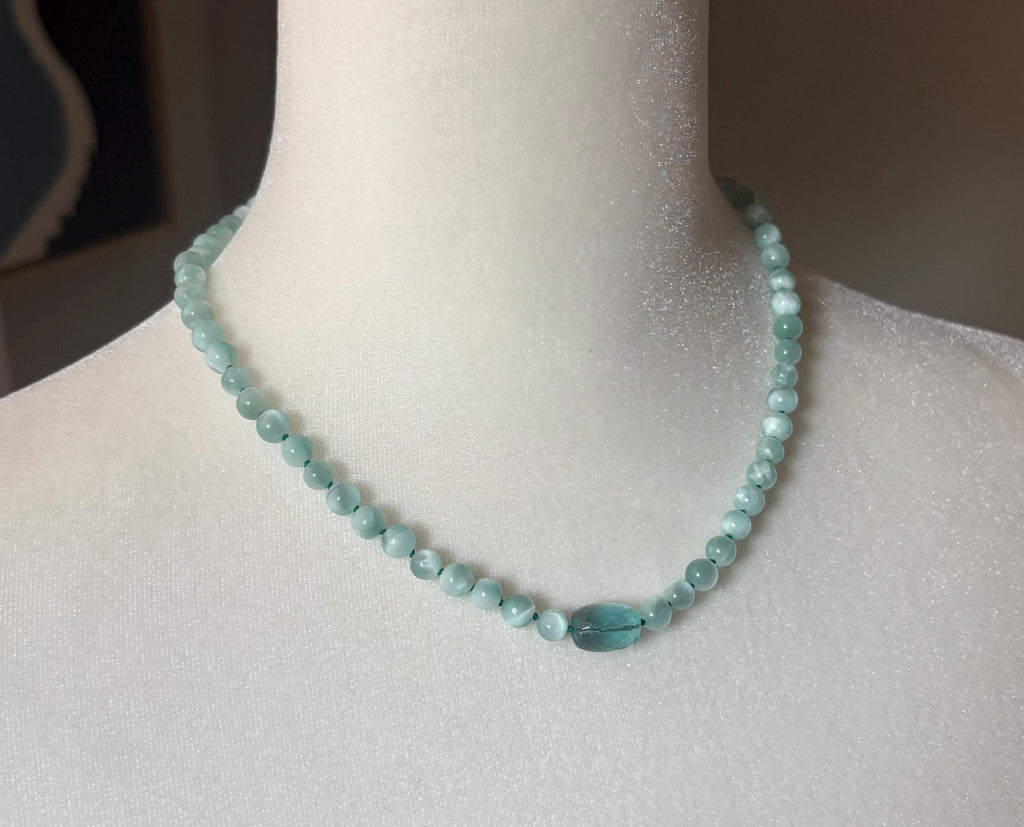 Green Moonstone Necklace, Teal Fluorite, 14K Gold Filled