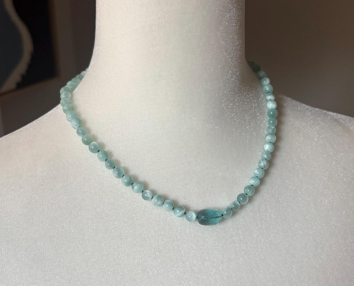 Green Moonstone Necklace, Teal Fluorite, 14K Gold Filled