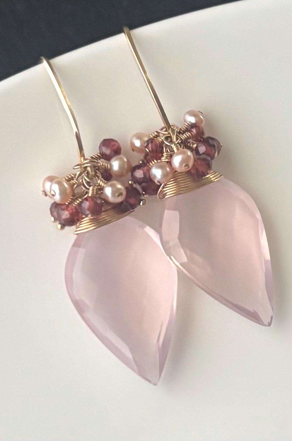 Luxe Rose Quartz Earrings,14K Gold Filled