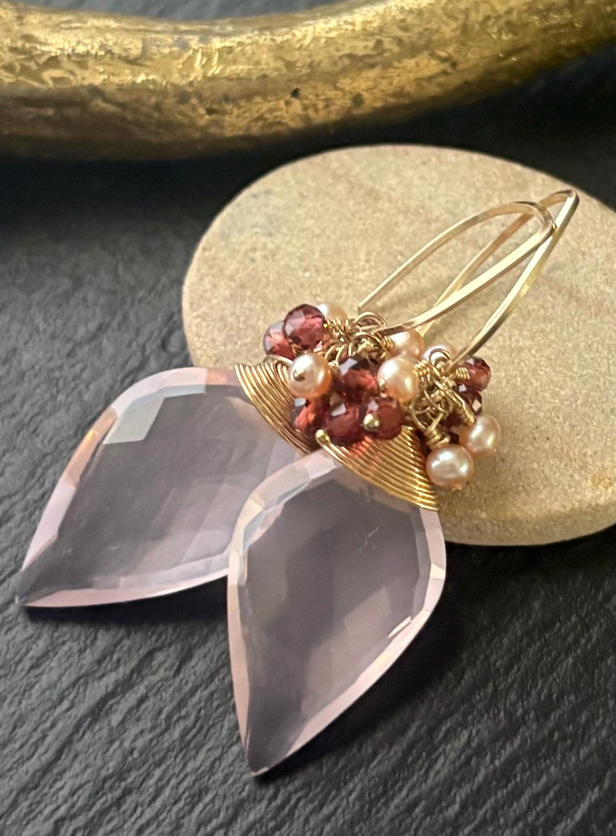 Luxe Rose Quartz Earrings,14K Gold Filled