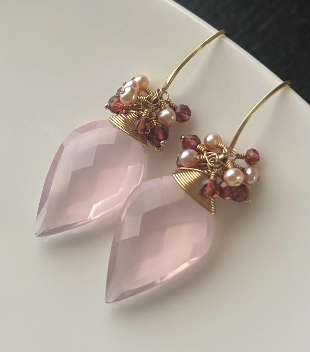 Luxe Rose Quartz Earrings,14K Gold Filled