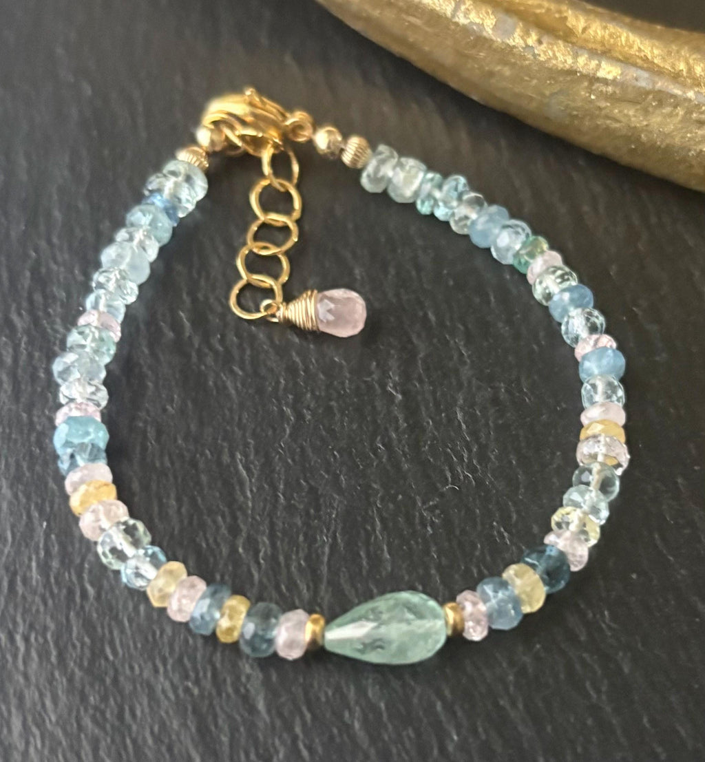 Aquamarine Gemstone Bracelet, 14K Gold Filled