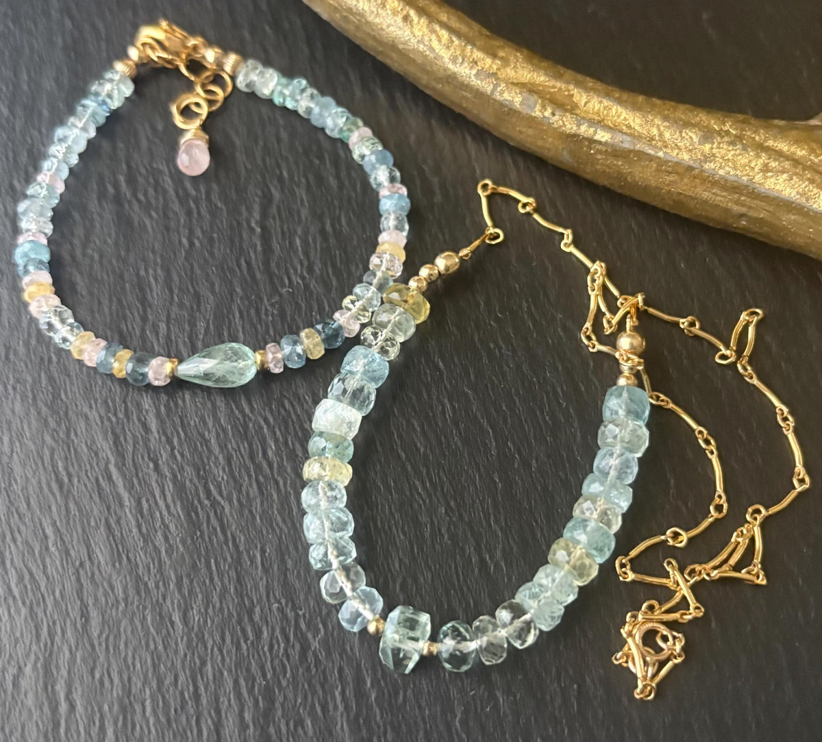 Aquamarine Gemstone Bracelet, 14K Gold Filled