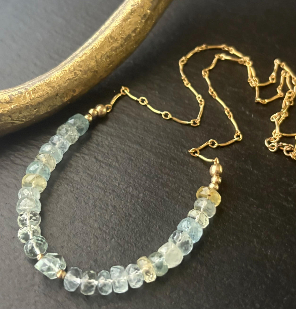Luxe Aquamarine Gemstone Necklace, 14K Gold Filled