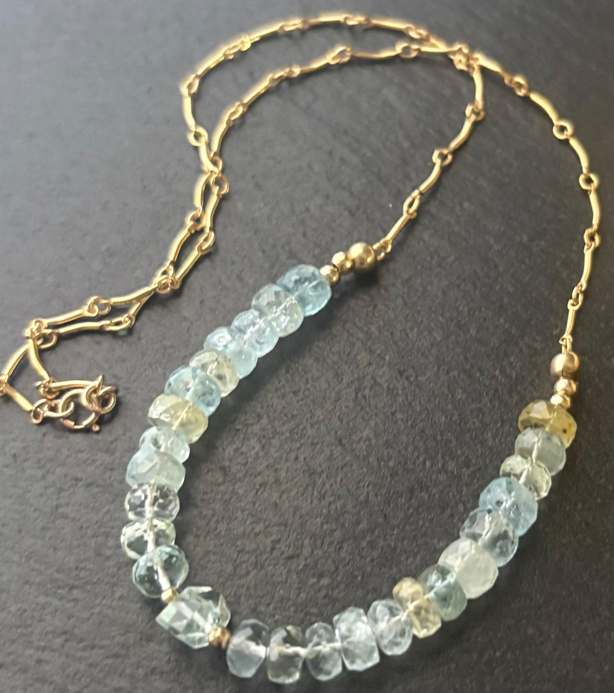 Luxe Aquamarine Gemstone Necklace, 14K Gold Filled