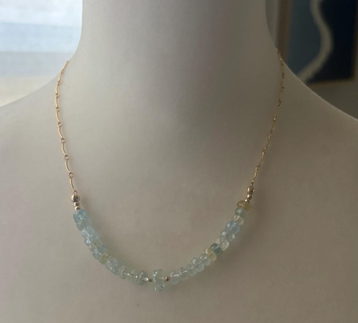 Luxe Aquamarine Gemstone Necklace, 14K Gold Filled
