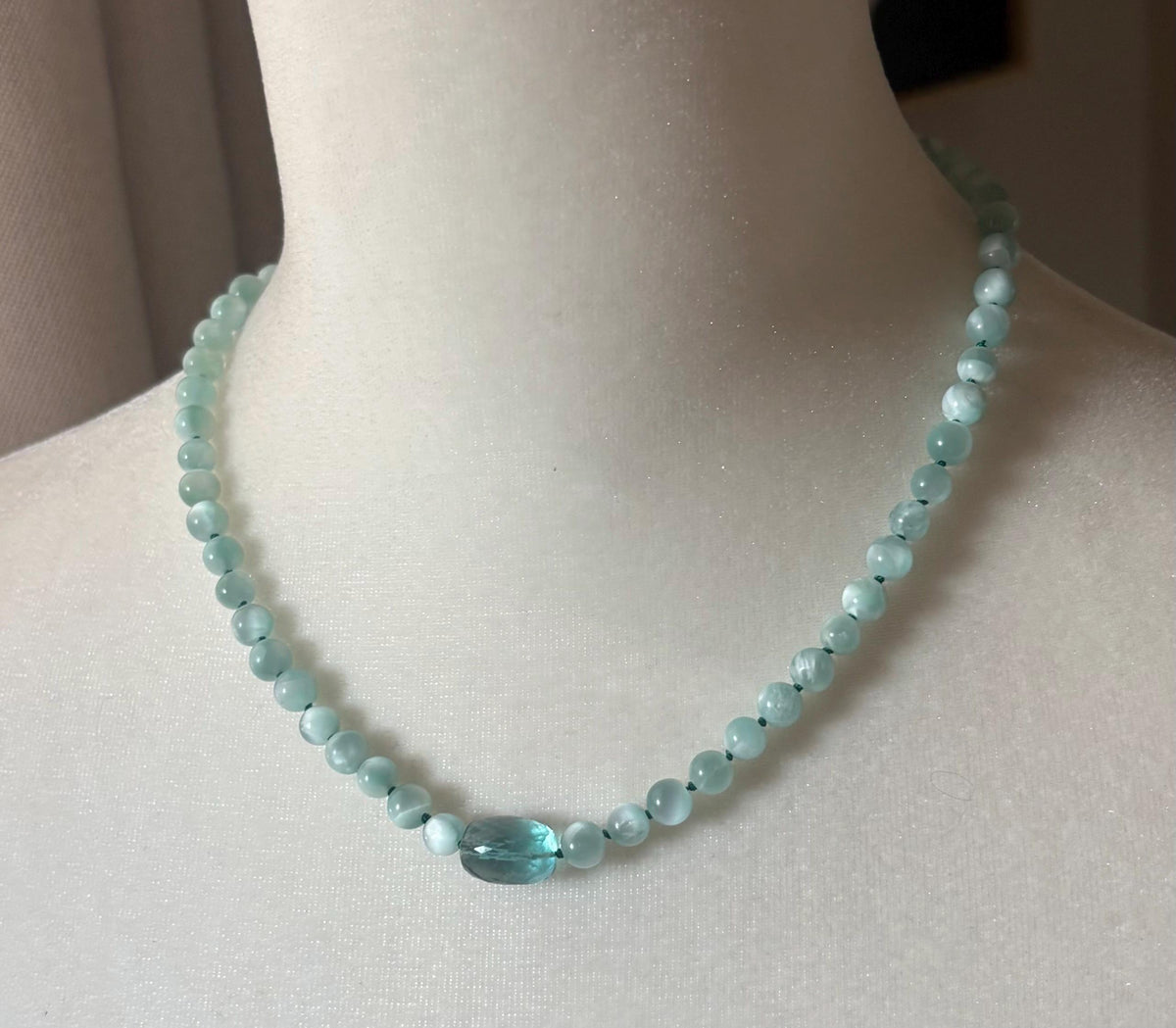 Green Moonstone Necklace, Teal Fluorite, 14K Gold Filled