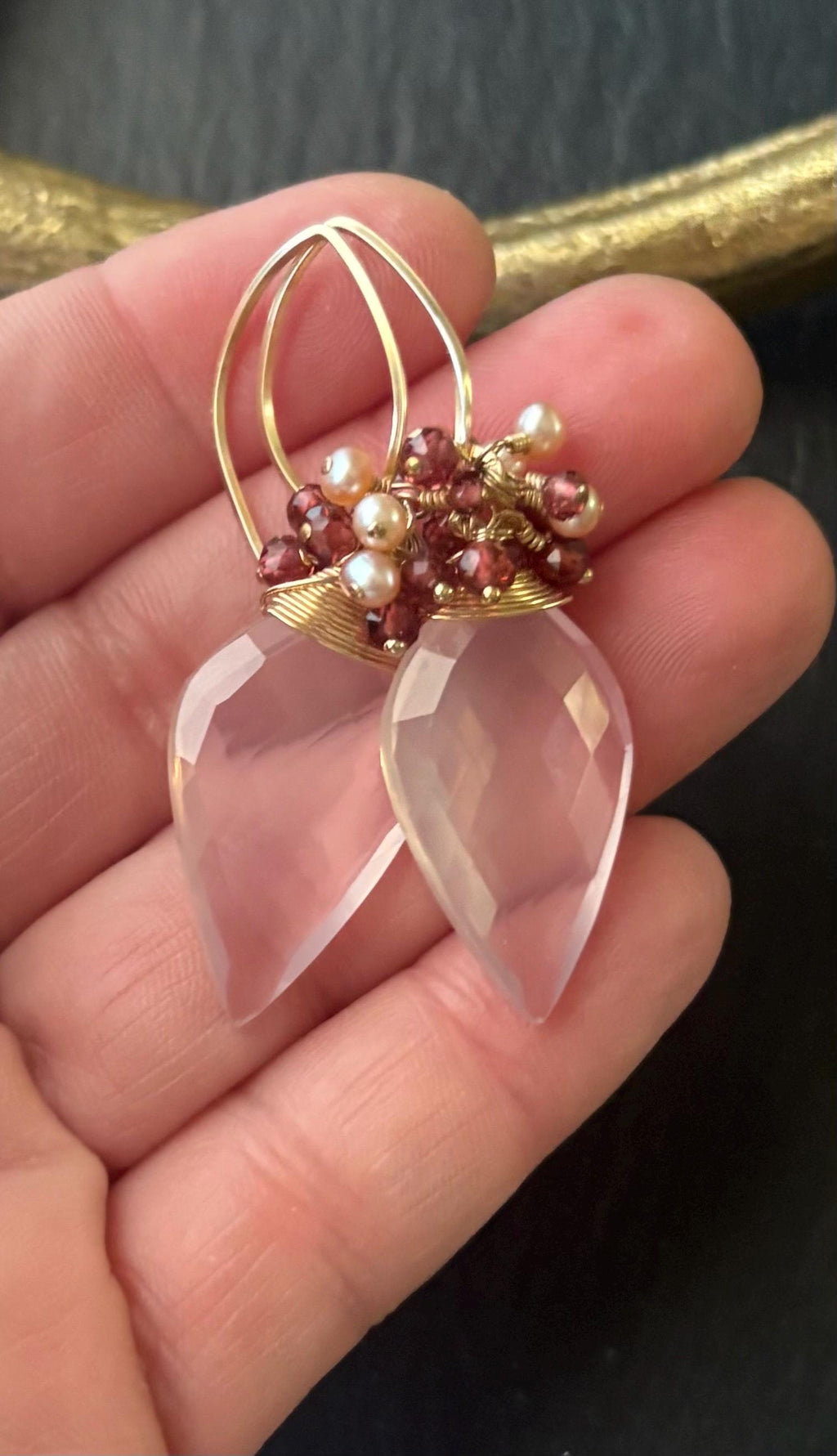 Luxe Rose Quartz Earrings,14K Gold Filled
