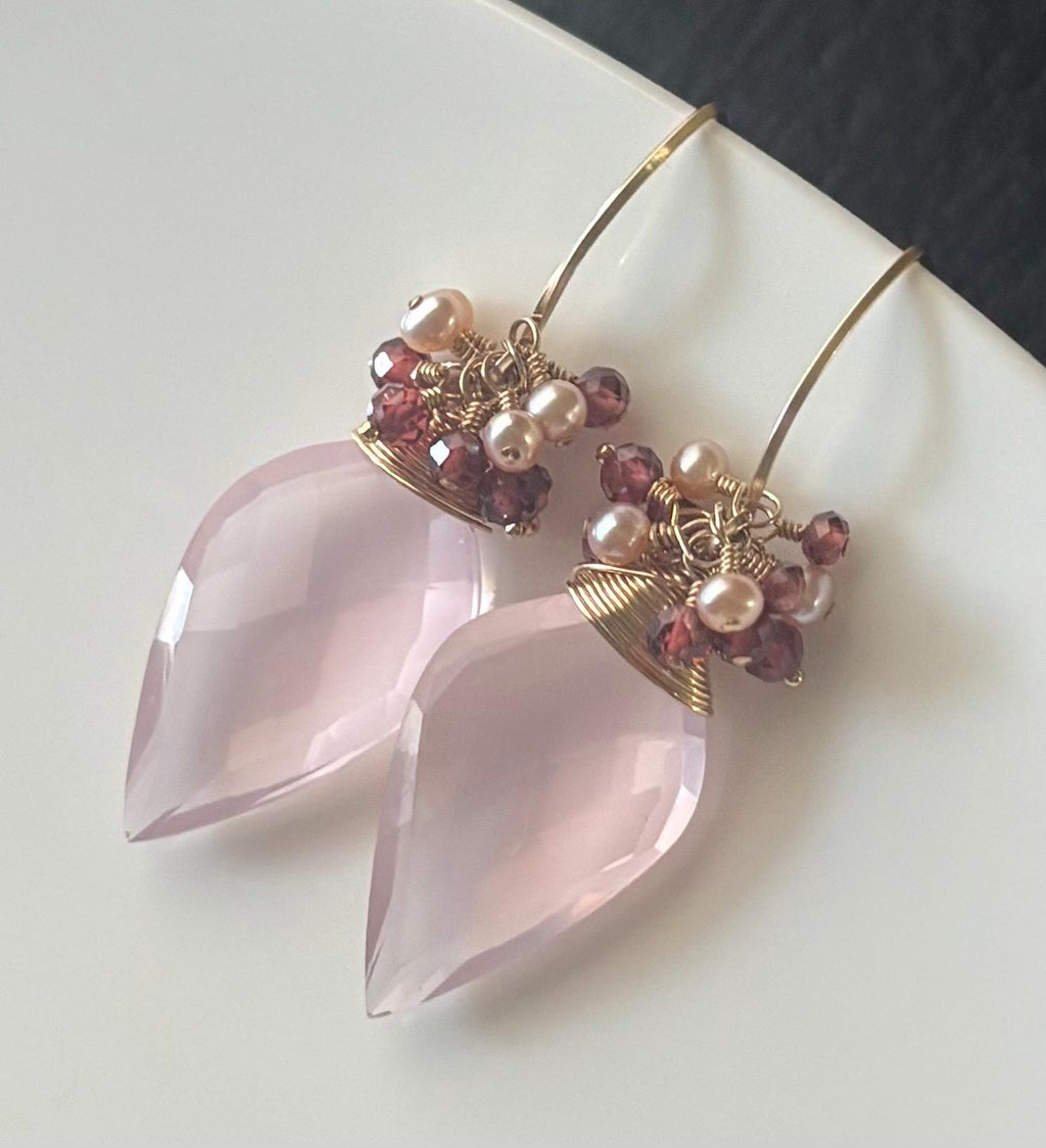 Luxe Rose Quartz Earrings,14K Gold Filled
