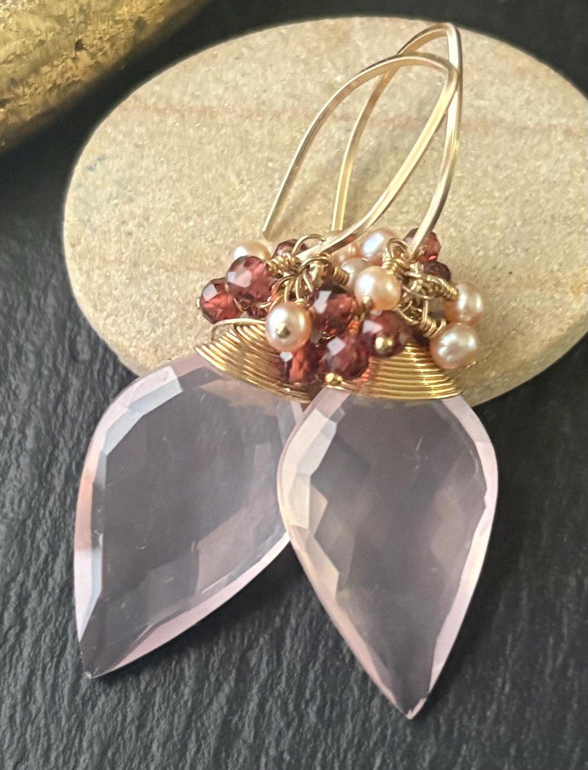 Luxe Rose Quartz Earrings,14K Gold Filled