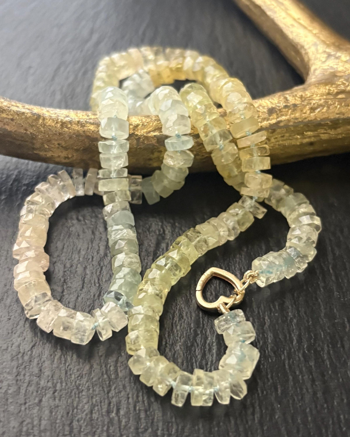 Aquamarine Necklace, Natural Multi Aquamarine Hand Knotted Necklace, Solid 14k Heart Clasp