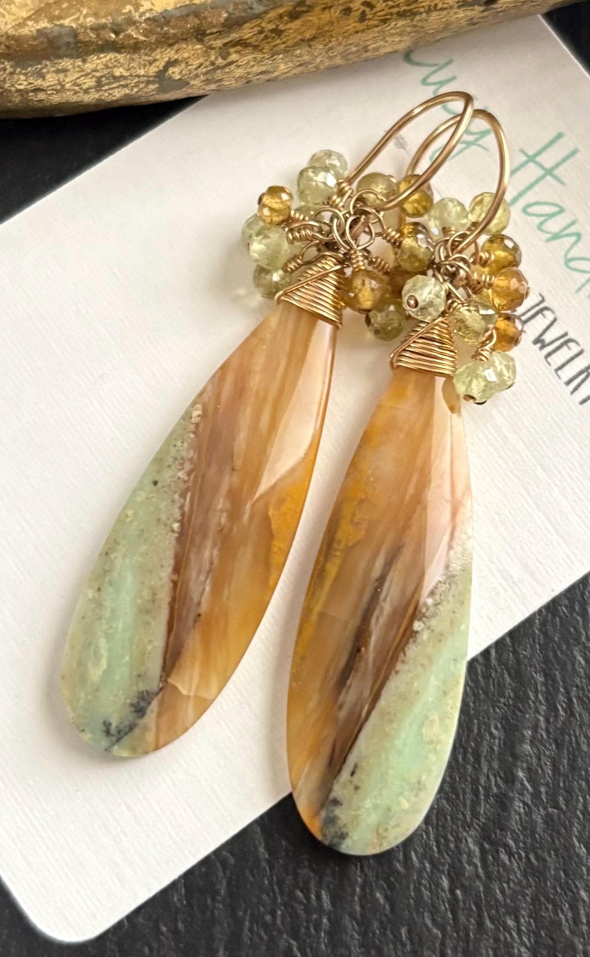 Opalized Wood Earrings, Grossular Garnet Earrings, 14K Gold Filled, Gemstone Jewelry