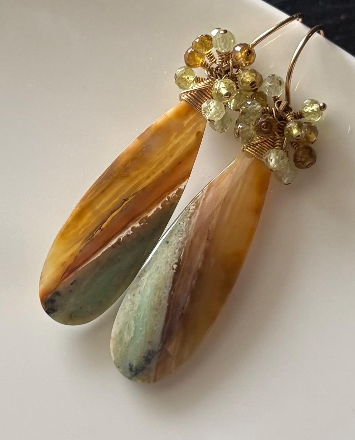 Opalized Wood Earrings, Grossular Garnet Earrings, 14K Gold Filled, Gemstone Jewelry