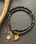 Ethiopian Opal Rondelle Necklace with Gold Heart Pendant – 14k Gold-Filled Chain