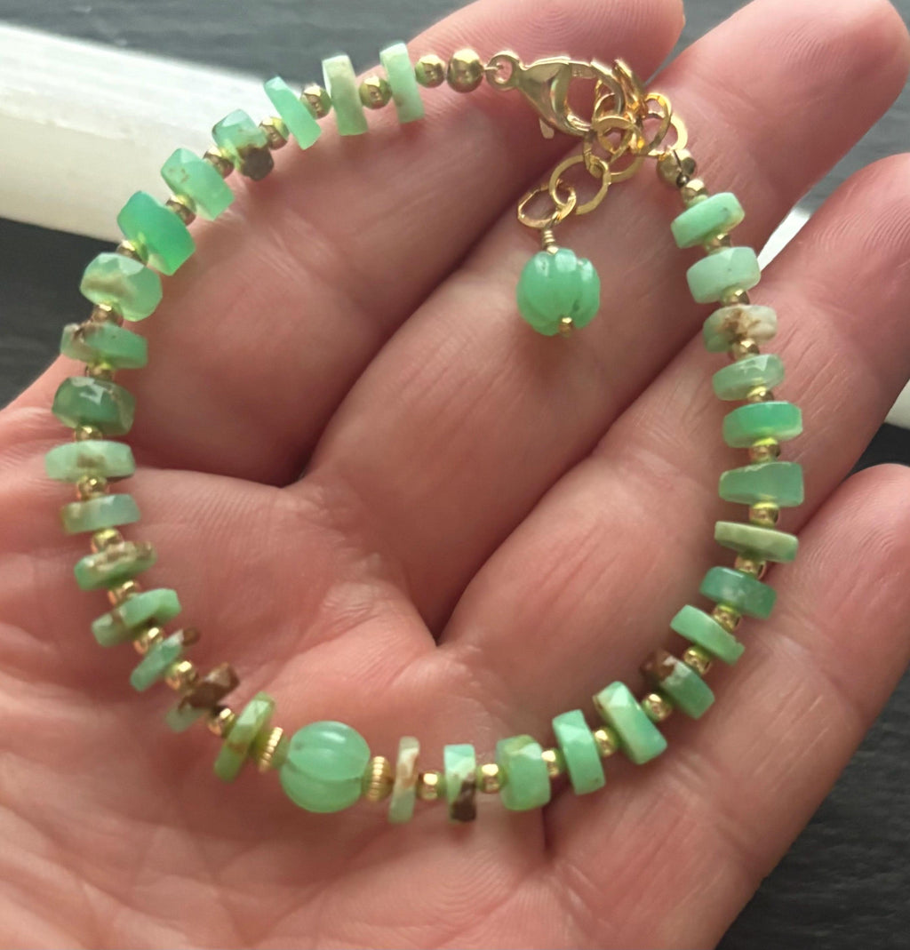 Luxe Natural Chrysoprase Gemstone bracelet , 14K Gold Filled