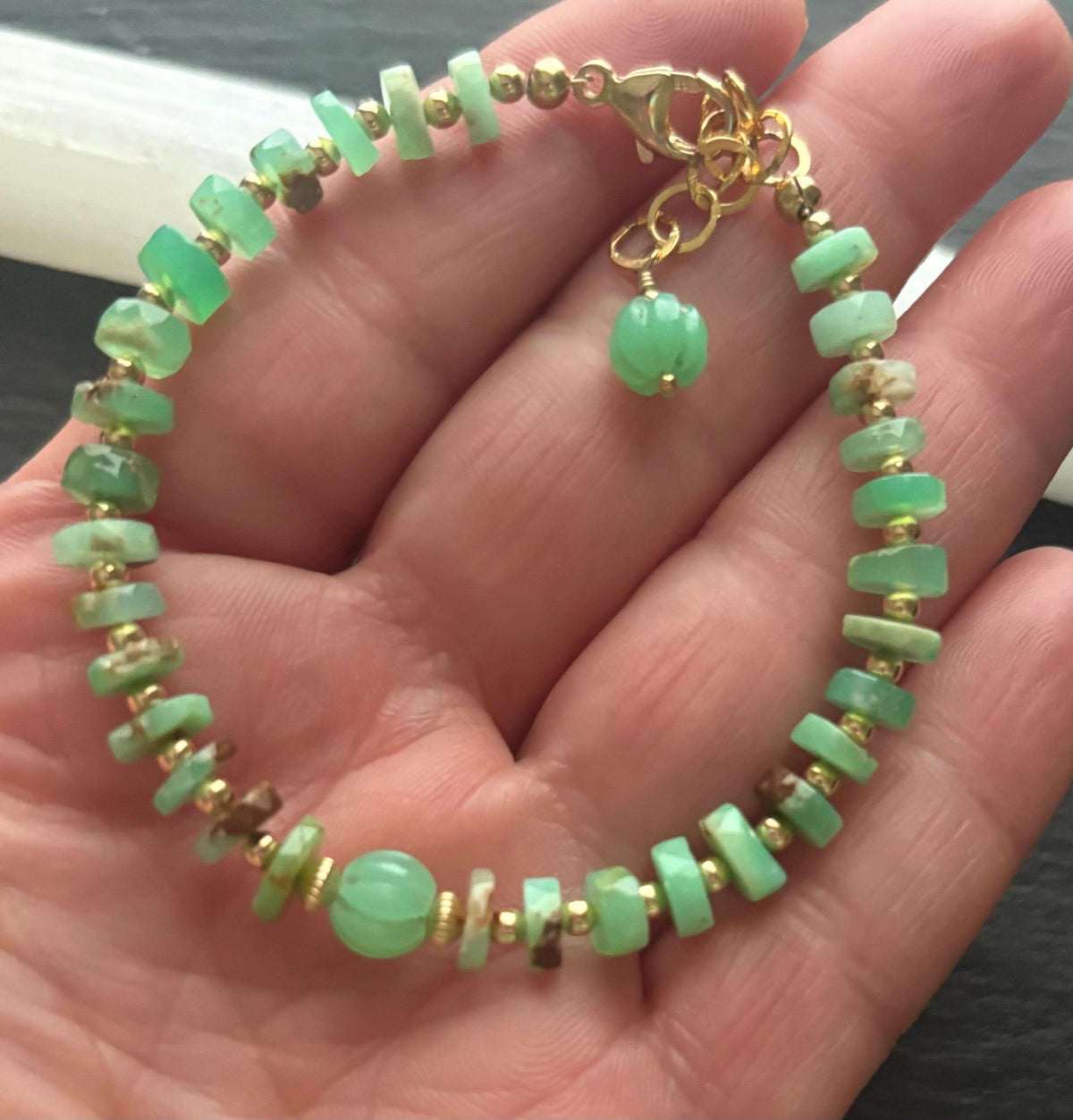 Luxe Natural Chrysoprase Gemstone bracelet , 14K Gold Filled