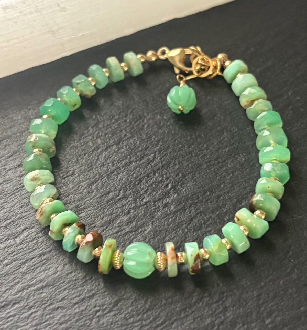 Luxe Natural Chrysoprase Gemstone bracelet , 14K Gold Filled