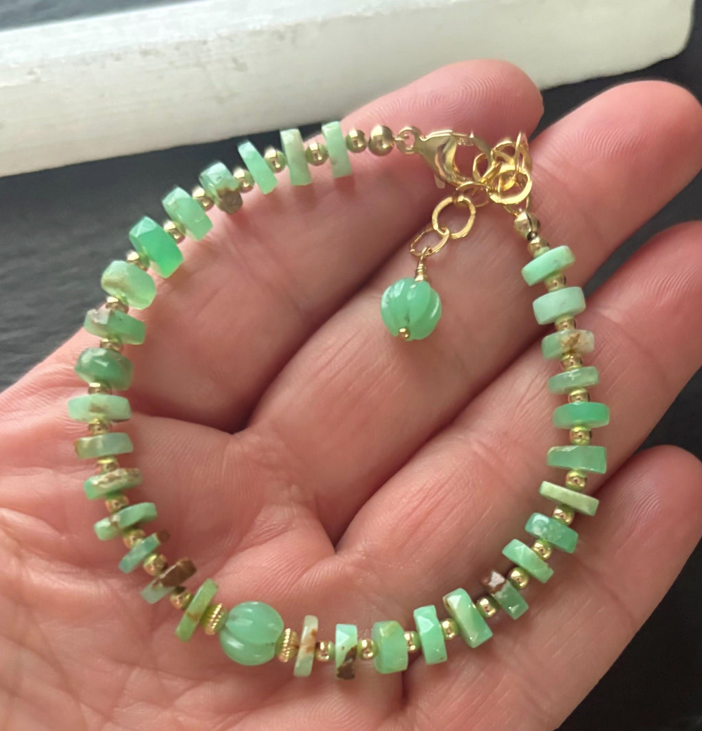 Luxe Natural Chrysoprase Gemstone bracelet , 14K Gold Filled