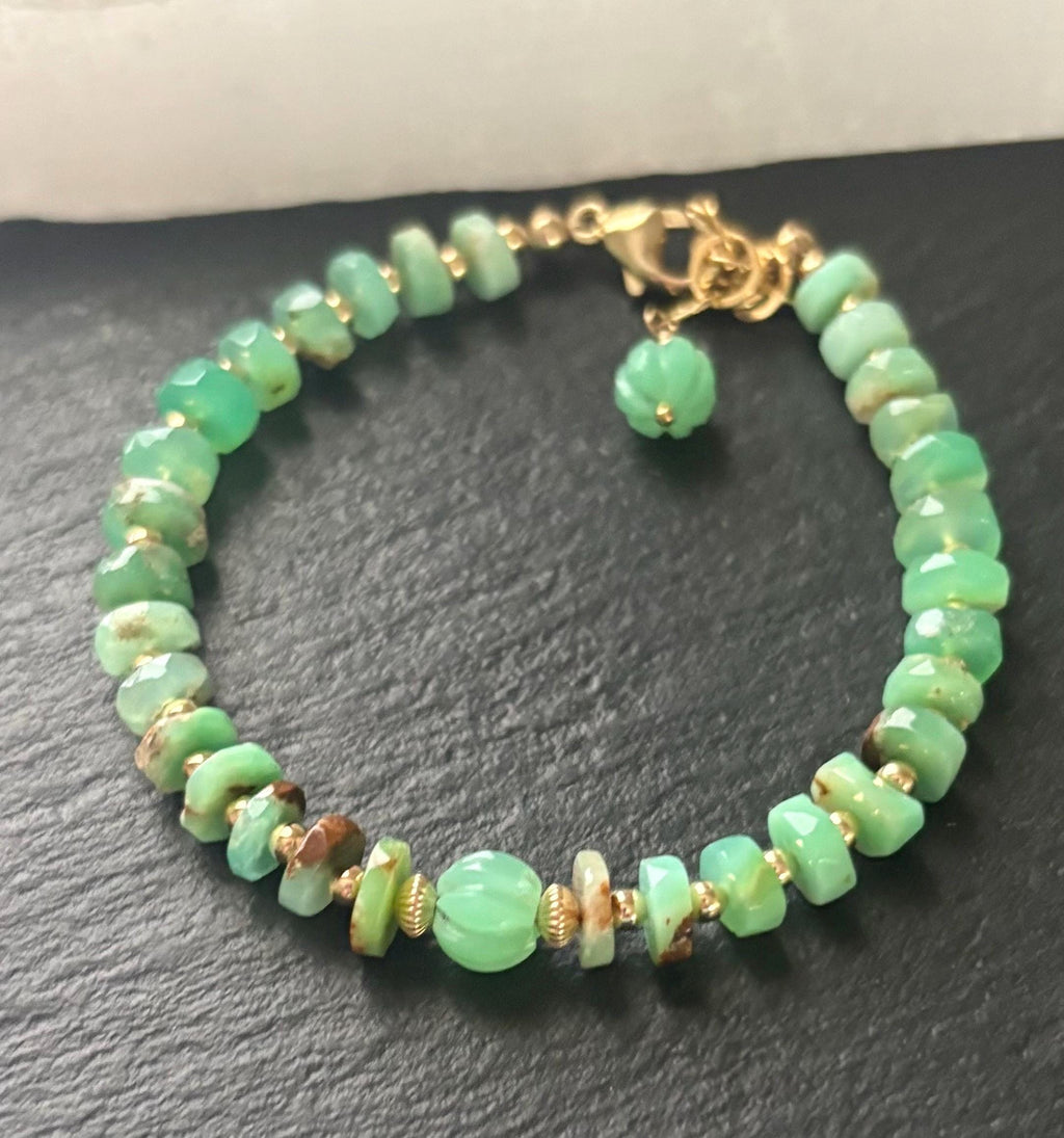 Luxe Natural Chrysoprase Gemstone bracelet , 14K Gold Filled