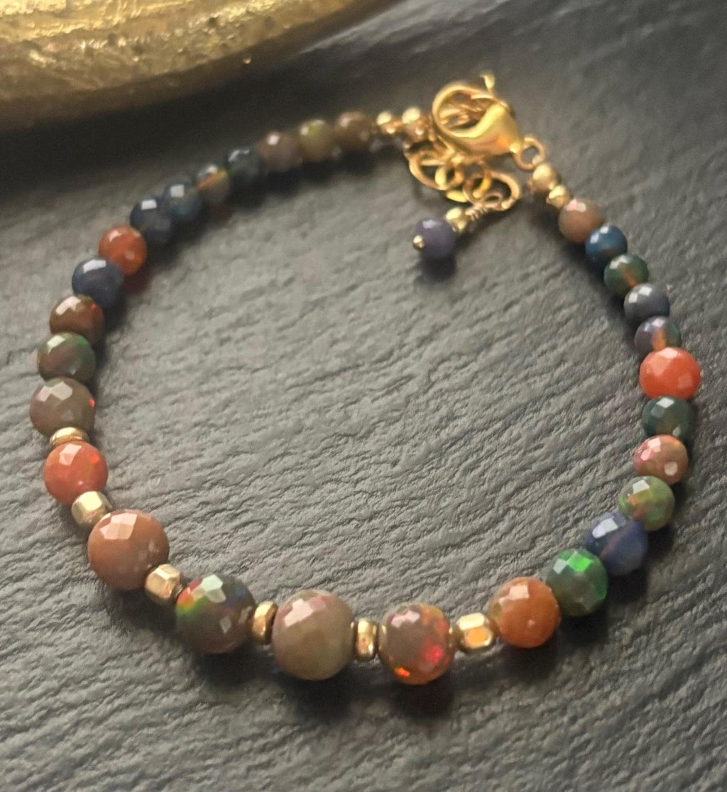 Luxe Rainbow Ethiopian Opal Bracelet, 14K Gold Filled