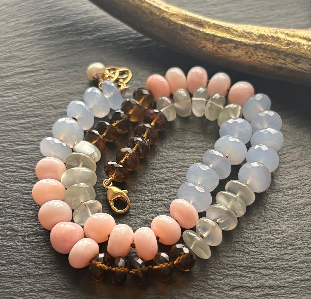 Multi Gemstone Knotted Necklace, 14K Gold Filled