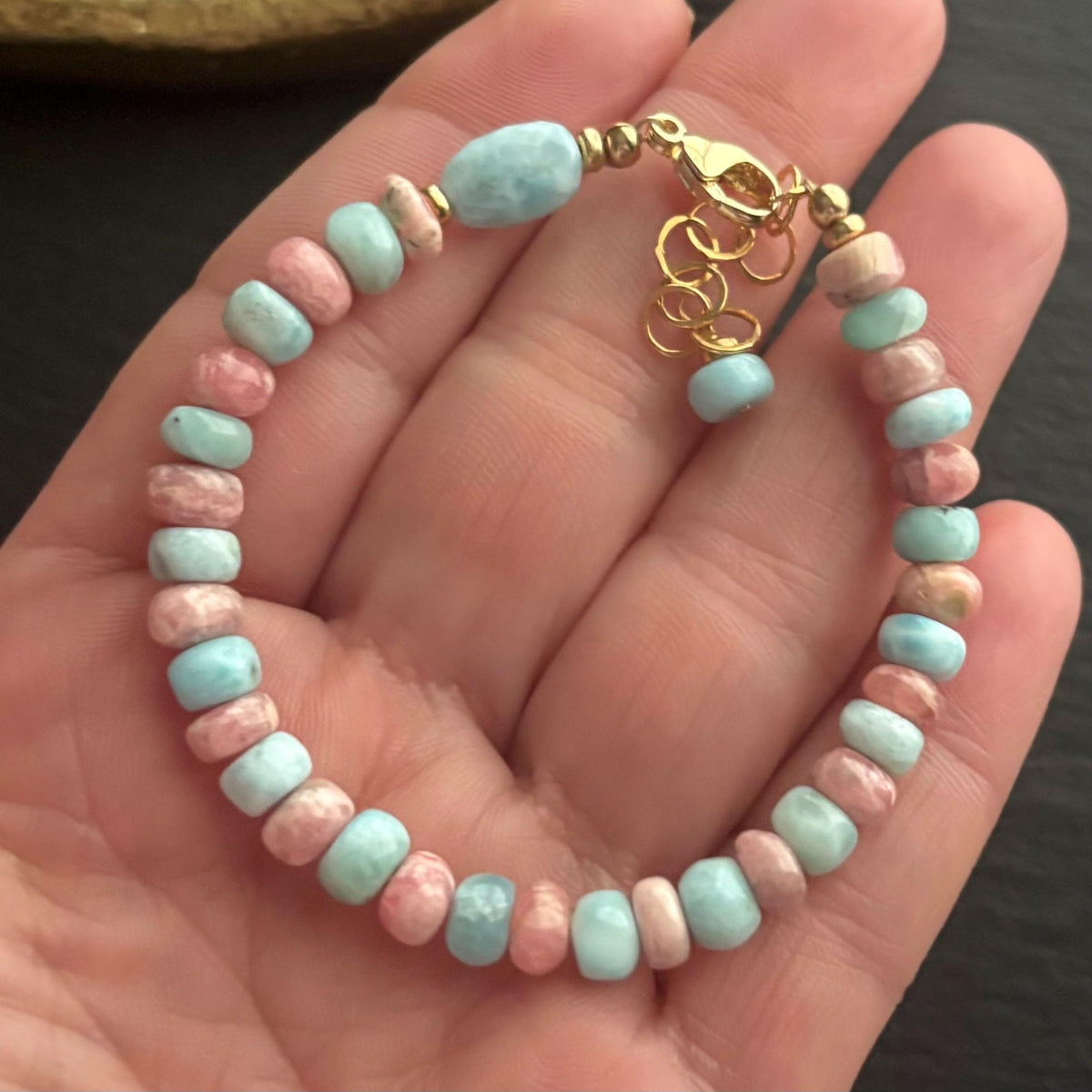 Luxe Larimar & Rhodochrosite Bracelet, 14K Gold Filled