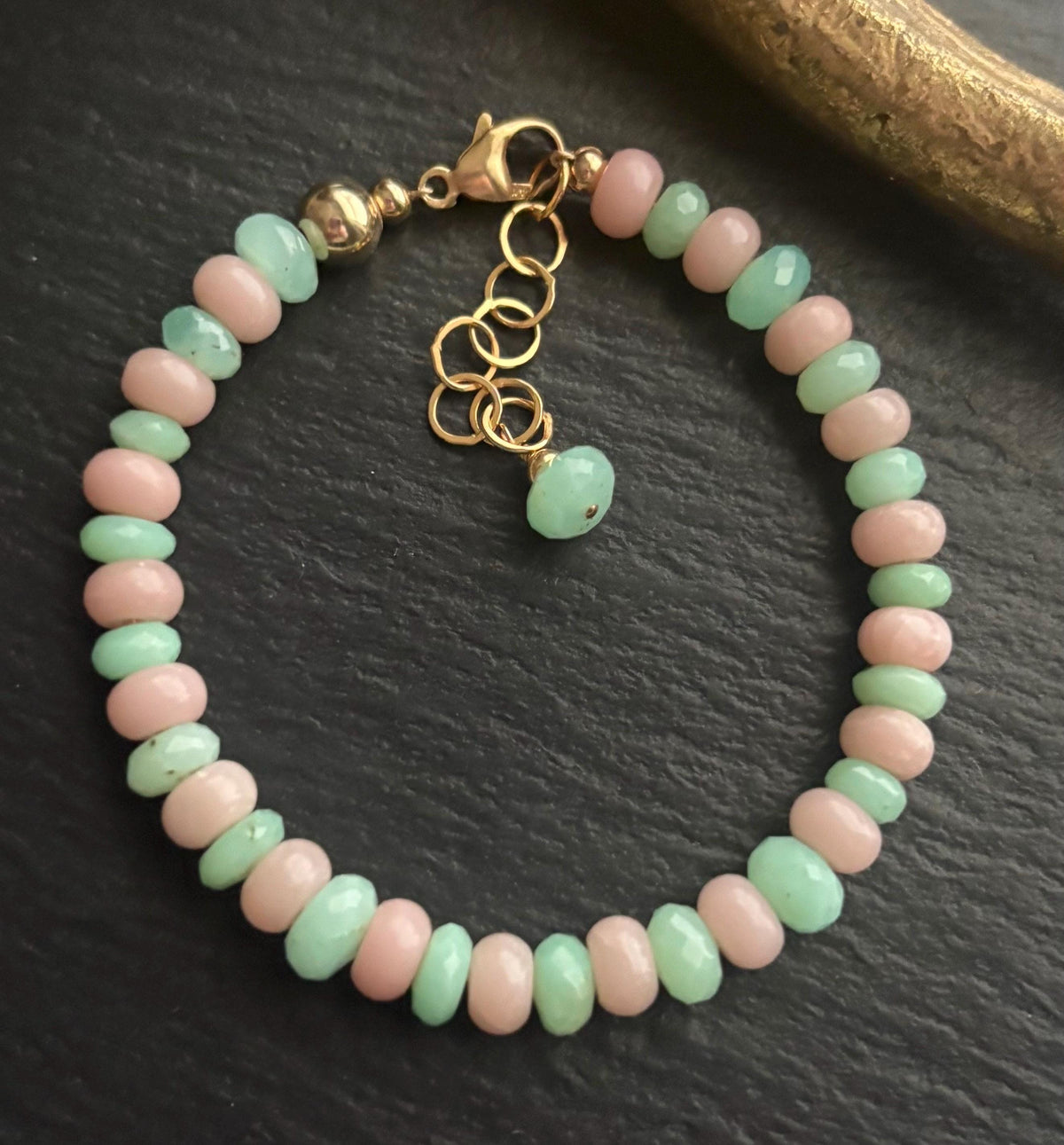 Luxe Chrysoprase & Pink Opal Bracelet, 14K Gold Filled