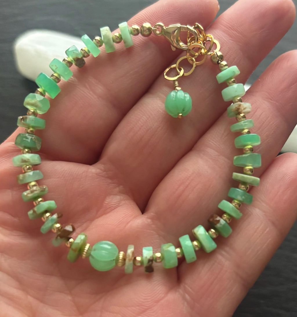 Luxe Natural Chrysoprase Gemstone bracelet , 14K Gold Filled