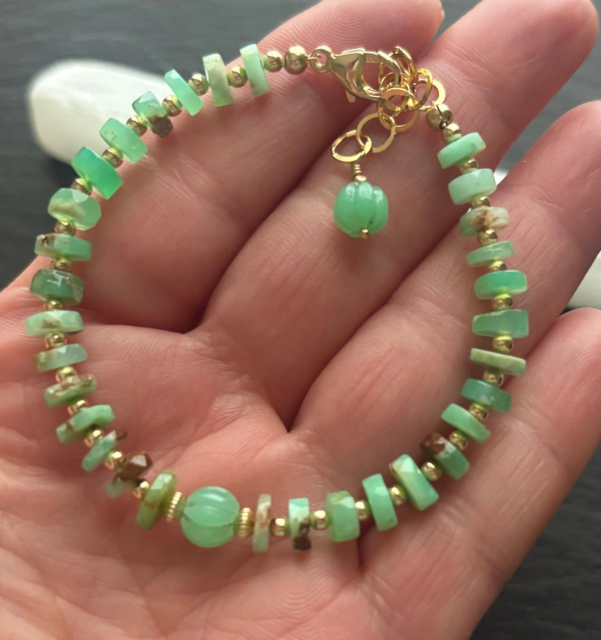 Luxe Natural Chrysoprase Gemstone bracelet , 14K Gold Filled