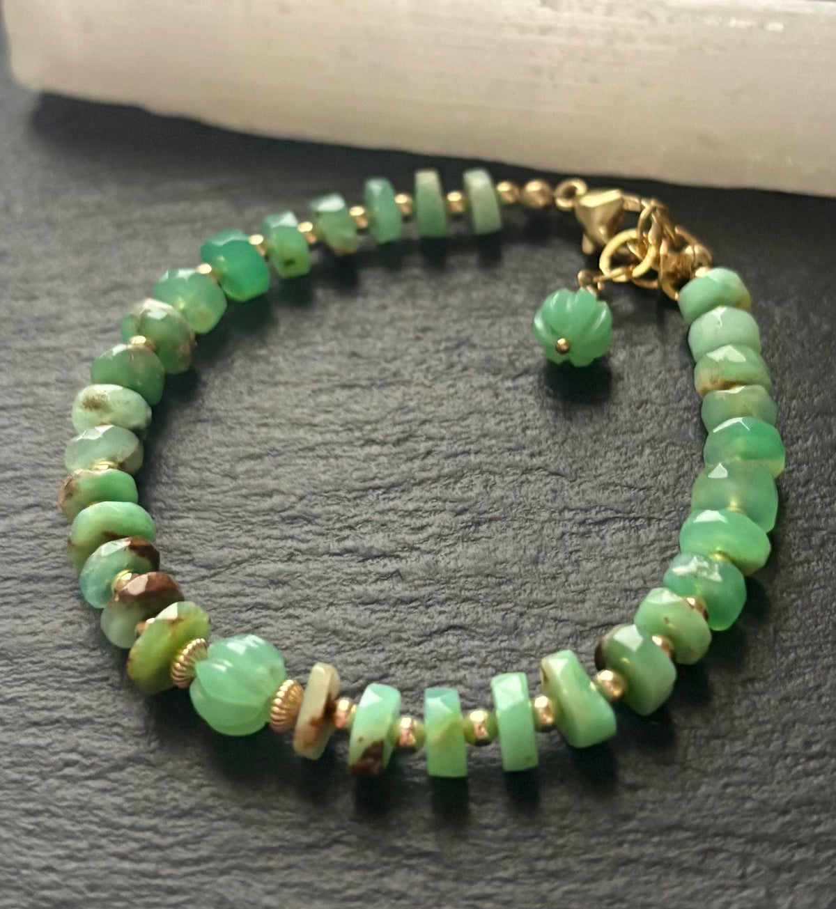 Luxe Natural Chrysoprase Gemstone bracelet , 14K Gold Filled