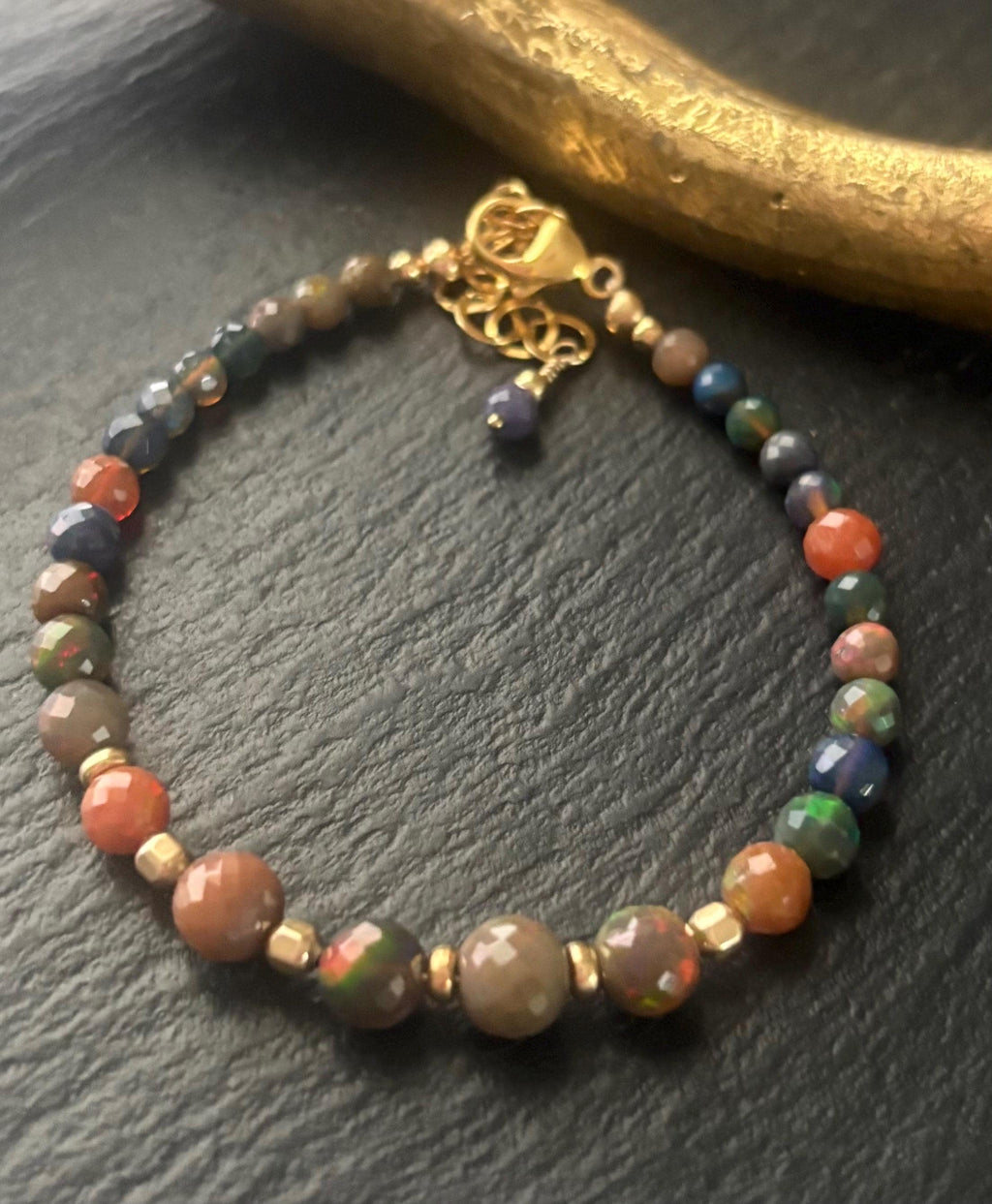 Luxe Rainbow Ethiopian Opal Bracelet, 14K Gold Filled