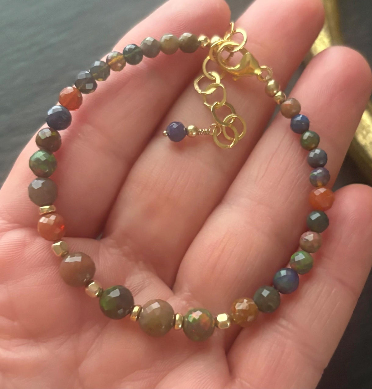 Luxe Rainbow Ethiopian Opal Bracelet, 14K Gold Filled