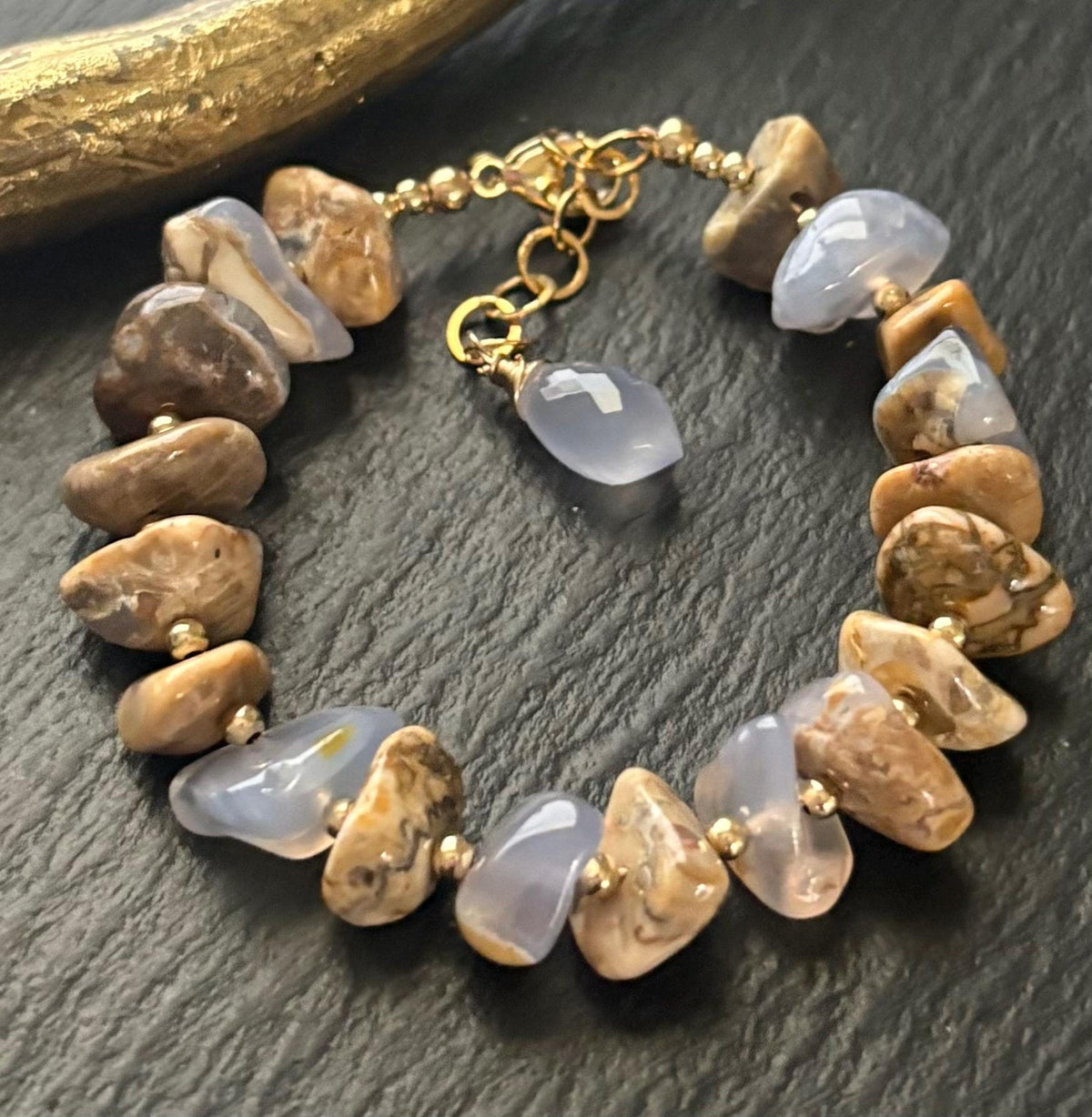 Natural Blue Chalcedony Nugget  Bracelet, 14K Gold Filled, Gemstone Bracelet