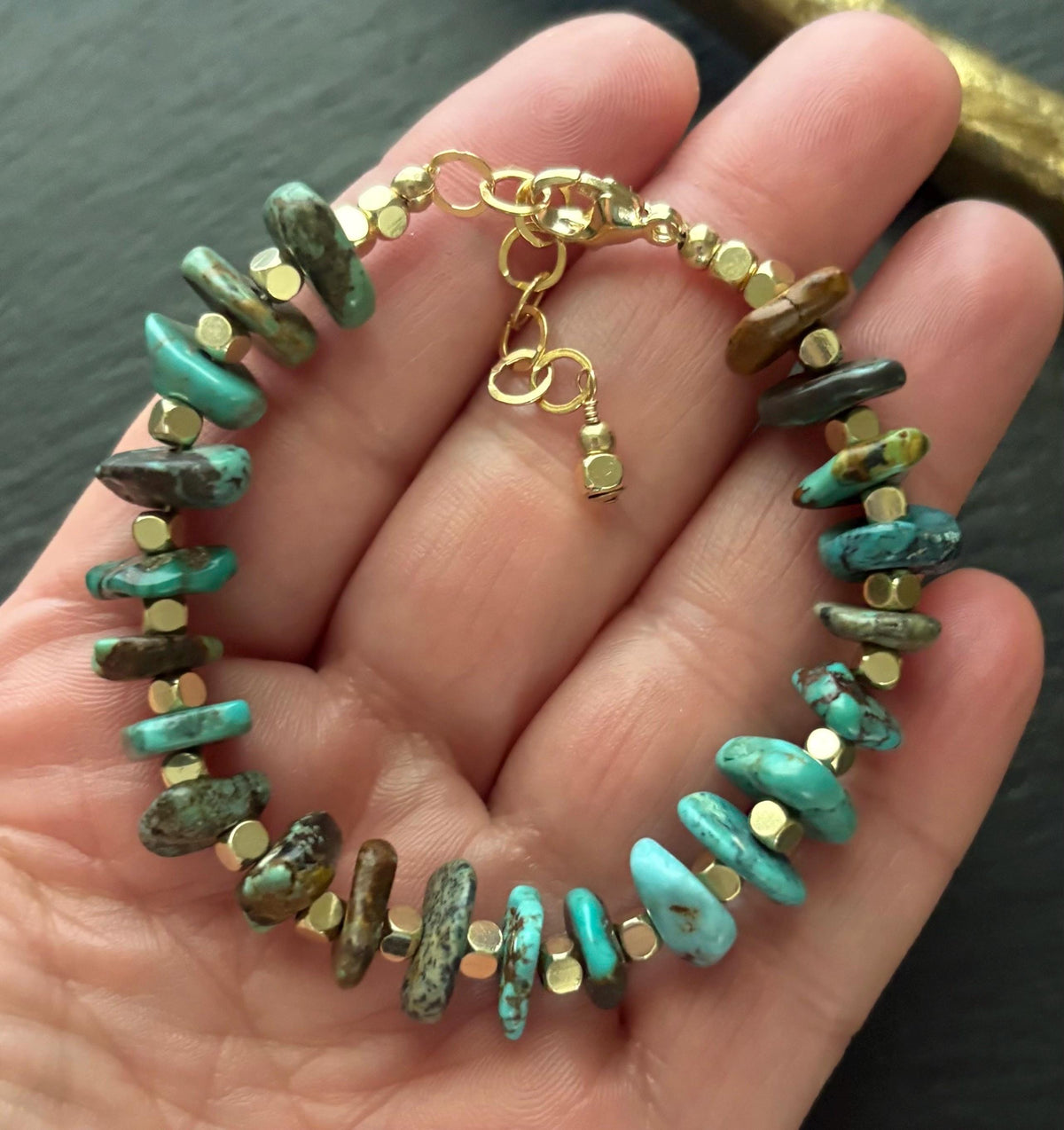 Luxe Genuine Turquoise & Gold Brass Cube Beads