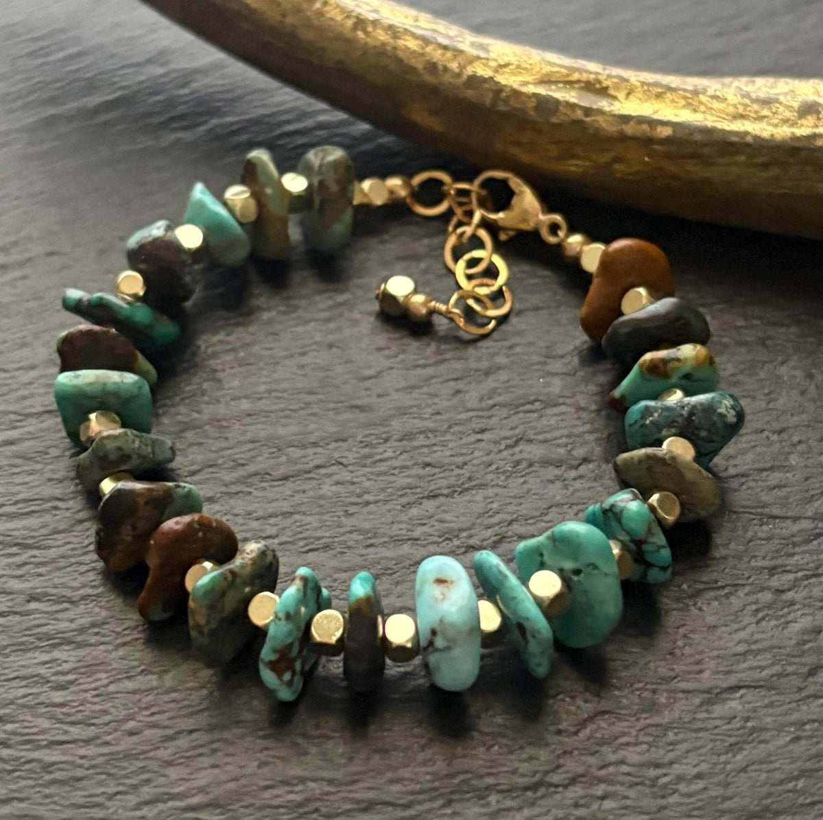 Luxe Genuine Turquoise & Gold Brass Cube Beads