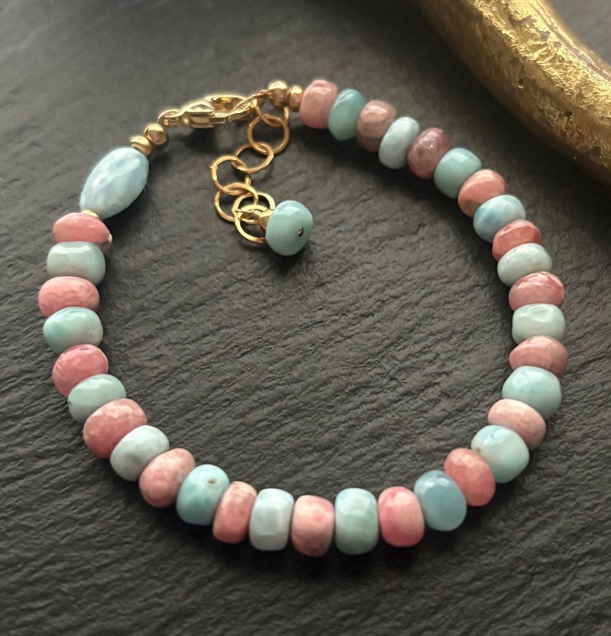 Luxe Larimar & Rhodochrosite Bracelet, 14K Gold Filled