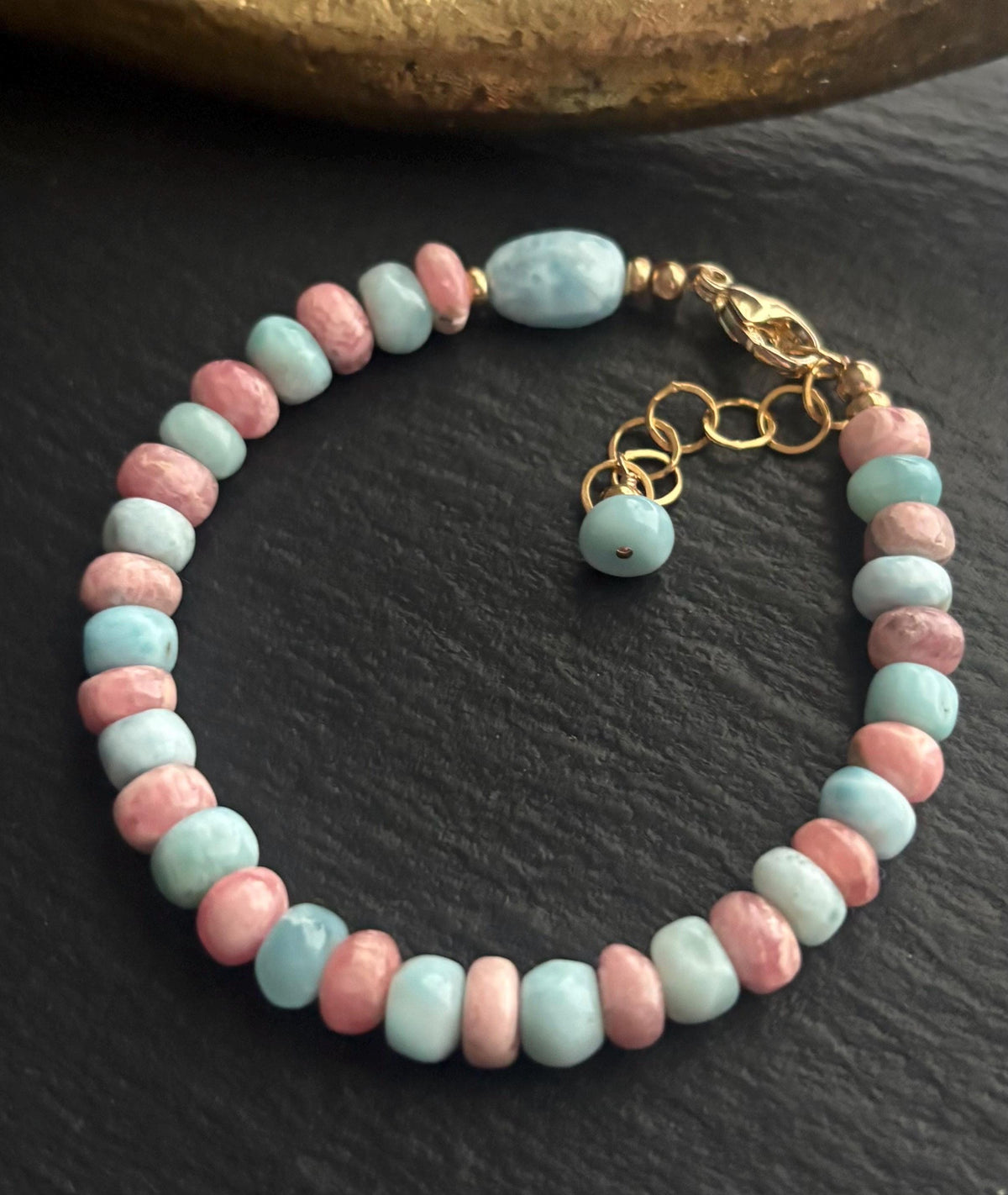 Luxe Larimar & Rhodochrosite Bracelet, 14K Gold Filled